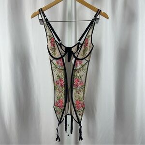 Victoria's Secret 34C Floral Embroidered Sheer Lingerie Corset Nude V Neck